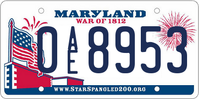 MD license plate 0AE8953