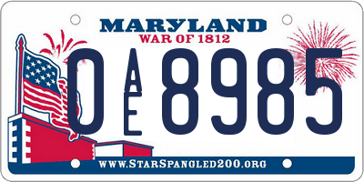 MD license plate 0AE8985