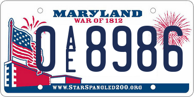 MD license plate 0AE8986