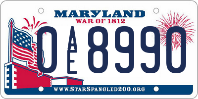 MD license plate 0AE8990