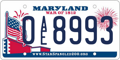 MD license plate 0AE8993