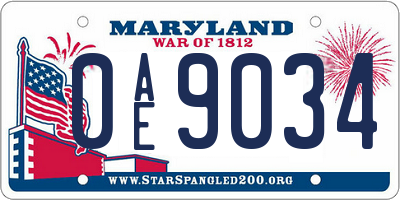 MD license plate 0AE9034
