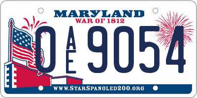 MD license plate 0AE9054