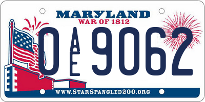 MD license plate 0AE9062