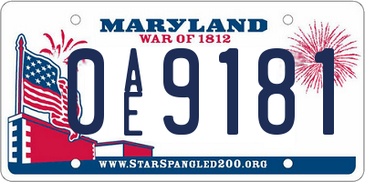 MD license plate 0AE9181