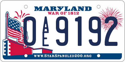 MD license plate 0AE9192