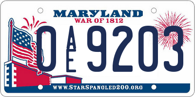 MD license plate 0AE9203