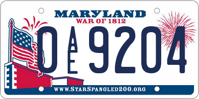 MD license plate 0AE9204