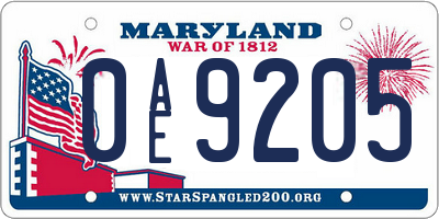 MD license plate 0AE9205