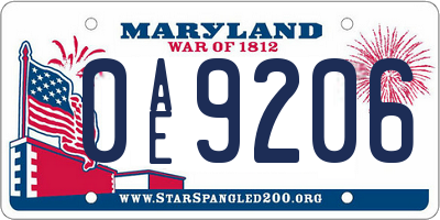 MD license plate 0AE9206