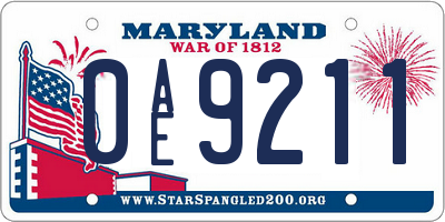 MD license plate 0AE9211