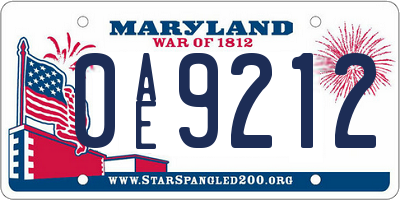 MD license plate 0AE9212