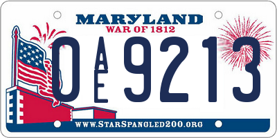 MD license plate 0AE9213