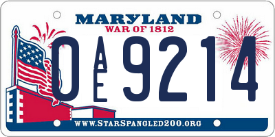 MD license plate 0AE9214