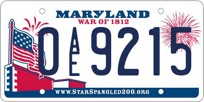 MD license plate 0AE9215