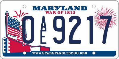 MD license plate 0AE9217