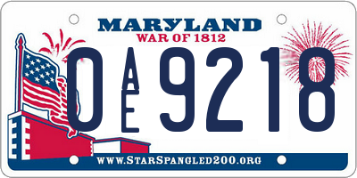 MD license plate 0AE9218