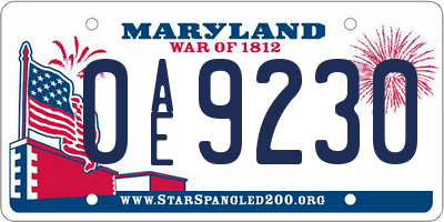 MD license plate 0AE9230