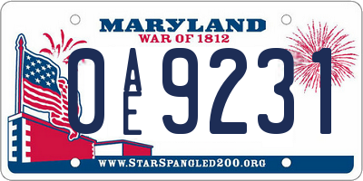 MD license plate 0AE9231