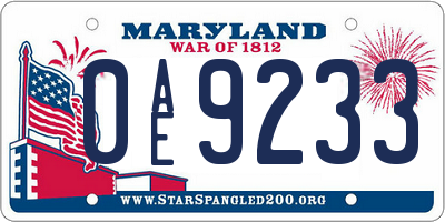MD license plate 0AE9233