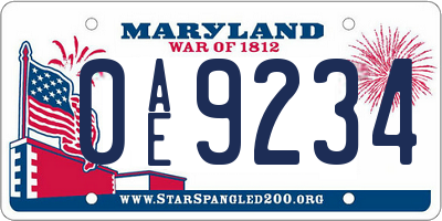 MD license plate 0AE9234