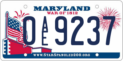 MD license plate 0AE9237