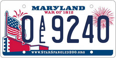 MD license plate 0AE9240