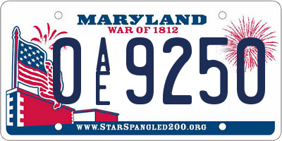 MD license plate 0AE9250