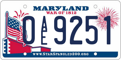 MD license plate 0AE9251