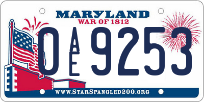 MD license plate 0AE9253