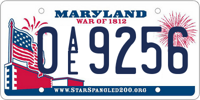 MD license plate 0AE9256