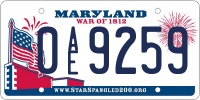 MD license plate 0AE9259
