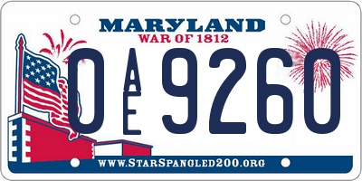 MD license plate 0AE9260