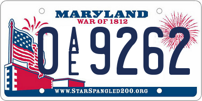 MD license plate 0AE9262