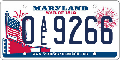 MD license plate 0AE9266