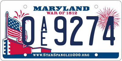 MD license plate 0AE9274
