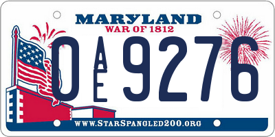 MD license plate 0AE9276