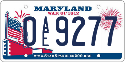 MD license plate 0AE9277