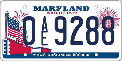 MD license plate 0AE9288