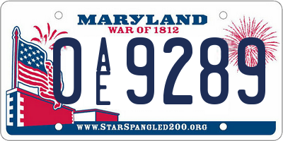 MD license plate 0AE9289