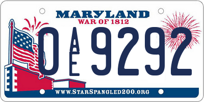 MD license plate 0AE9292