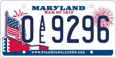 MD license plate 0AE9296