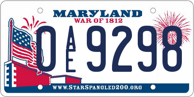 MD license plate 0AE9298