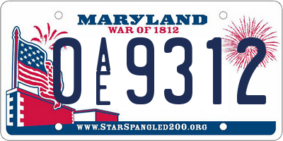 MD license plate 0AE9312
