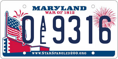 MD license plate 0AE9316