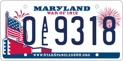 MD license plate 0AE9318