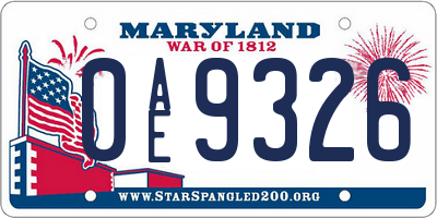 MD license plate 0AE9326