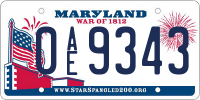 MD license plate 0AE9343