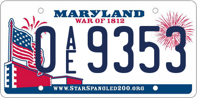MD license plate 0AE9353