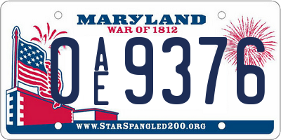 MD license plate 0AE9376